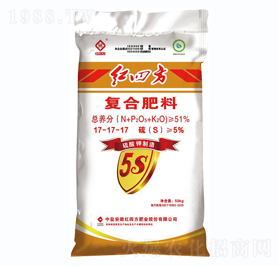 高塔純硫酸鉀復(fù)合肥料17-17-17+5S-紅四方