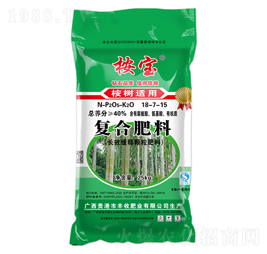 桉樹(shù)適用長(zhǎng)效緩釋顆粒復(fù)合肥料18-7-15-桉寶-豐收肥業(yè)